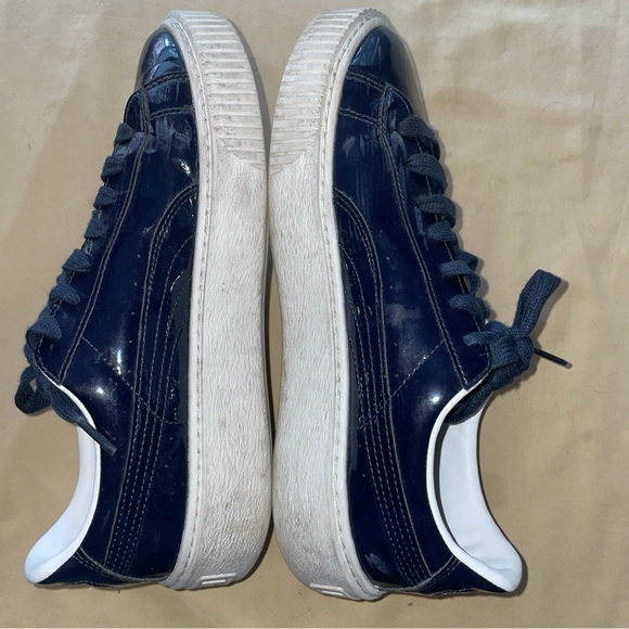Puma Basket Platform Navy Patent Leather Sneakers Y2K Style. Women's US 8.5 - Picture 4 of 8